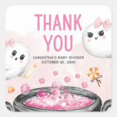 ピンクのハロウィーン女の子の赤ちゃんシャワー スクエアシール (正面)