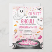 ピンクのハロウィーン女の子の赤ちゃんシャワー 招待状 (正面)