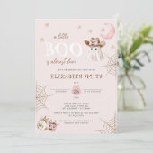 ピンクのハロウィーン小さなブーほとんど赤ちゃんシャワー 招待状 (スタンド正面)