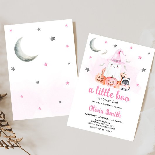 ピンクのハロウィーン小さなブーブベビーシャワー 招待状