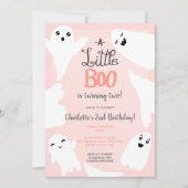 ピンクのハロウィーン小さなブー幽霊子の子供の2番目の誕生日 招待状 (正面)