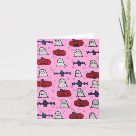 ピンクのハロウィーン幽霊たち、こうもり、ジャック・オ・ランタン カード