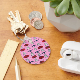 ピンクのハロウィーン幽霊たち、こうもり、ジャック・オ・ランタン キーホルダー