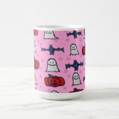 ピンクのハロウィーン幽霊たち、こうもり、ジャック・オ・ランタン コーヒーマグカップ (中央)