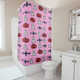 ピンクのハロウィーン幽霊たち、こうもり、ジャック・オ・ランタン シャワーカーテン