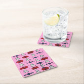 ピンクのハロウィーン幽霊たち、こうもり、ジャック・オ・ランタン スクエアペーパーコースター (インサイチュ)