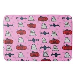 ピンクのハロウィーン幽霊たち、こうもり、ジャック・オ・ランタン バスマット