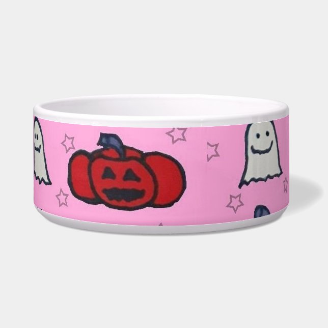 ピンクのハロウィーン幽霊たち、こうもり、ジャック・オ・ランタン ボウル (左)