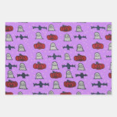 ピンクのハロウィーン幽霊たち、こうもり、ジャック・オ・ランタン ラッピングペーパーシート (正面3)