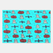 ピンクのハロウィーン幽霊たち、こうもり、ジャック・オ・ランタン ラッピングペーパーシート (正面2)