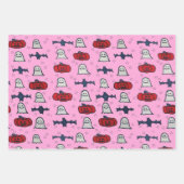 ピンクのハロウィーン幽霊たち、こうもり、ジャック・オ・ランタン ラッピングペーパーシート (正面)