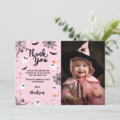 ピンクのハロウィーン幽霊サンキューカードと写真 サンキューカード (スタンド正面)