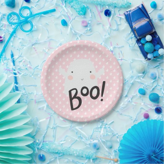 ピンクのハロウィーン幽霊プレート ペーパープレート (パーティー)