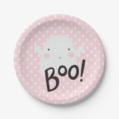 ピンクのハロウィーン幽霊プレート ペーパープレート (正面)