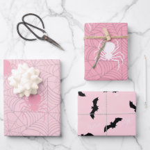 ピンクのハロウィーン紙こうもりとクモ