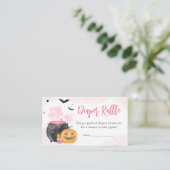 ピンクのハロウィーン赤ちゃんシャワーおむつラッフル エンクロージャーカード (スタンド正面)