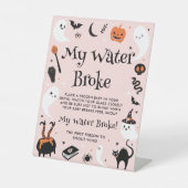 ピンクのハロウィーン赤ちゃんシャワーのゲーム私の水が壊れた 台座サイン (正面)