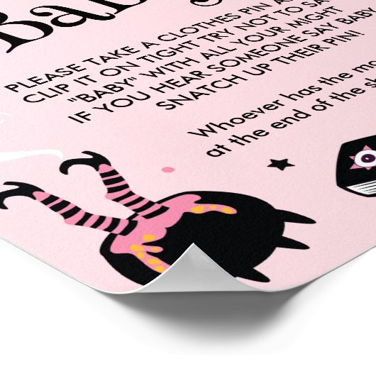 ピンクのハロウィーン赤ちゃんシャワー言わないベビーゲーム ポスター (角)