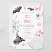 ピンクのハロウィーン おばけバッシュ 誕生日パーティー 女子会 招待状 (正面)