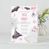 ピンクのハロウィーン おばけバッシュ 誕生日パーティー 女子会 招待状 (スタンド正面)