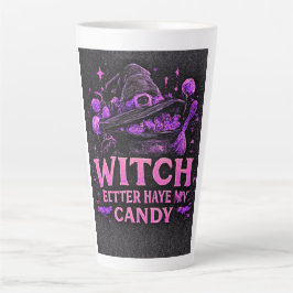 ピンクのハロウィーン お菓子は魔女が持ってるはず Witch Better Have My Cand カフェラテマグ
