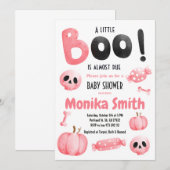 ピンクのハロウィーン スプーキーベイビーシャワー 招待状 (正面/裏面)