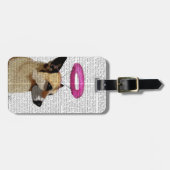 ピンクのハローを持つドイツの羊飼い ラゲッジタグ (正面横)