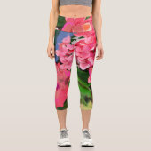 ピンクのハワイアンの花 カプリレギンス (正面)