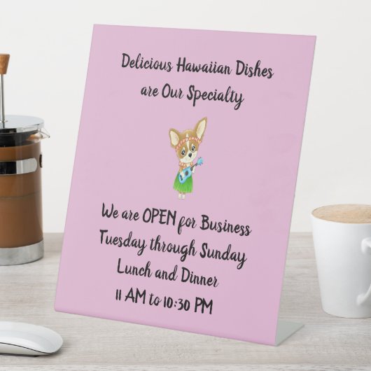 ピンクのハワイアンレストランの卓上看板 台座サイン (インサイチュ)