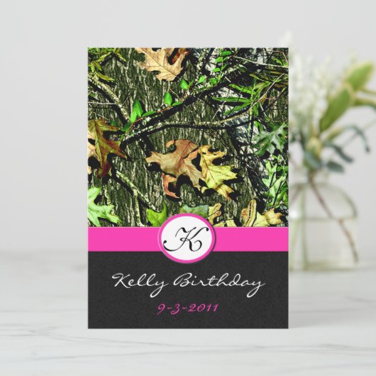 ピンクのハンティングカモ バースデーパーティー招待状 招待状 (スタンド正面)