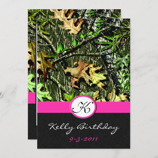 ピンクのハンティングカモ バースデーパーティー招待状 招待状 (正面/裏面)