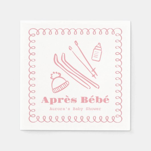 ピンクのハンドドローエールベベベベガールベビーシャワー スタンダードカクテルナプキン (正面)
