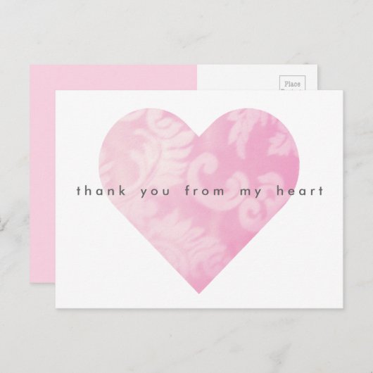 ピンクのハートありがとうポストカードのカスタマイズ ポストカード (正面/裏面)