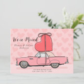ピンクのハートが付いたヴィンテージカー 引っ越しました 新しい家 案内状 (スタンド正面)