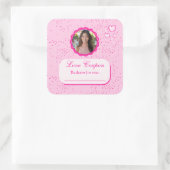 ピンクのハートが写真とクーポンを愛 スクエアシール (バッグ)