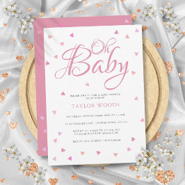 ピンクのハートが可愛い"Oh Baby"ベビーシャワースプリンクル 招待状