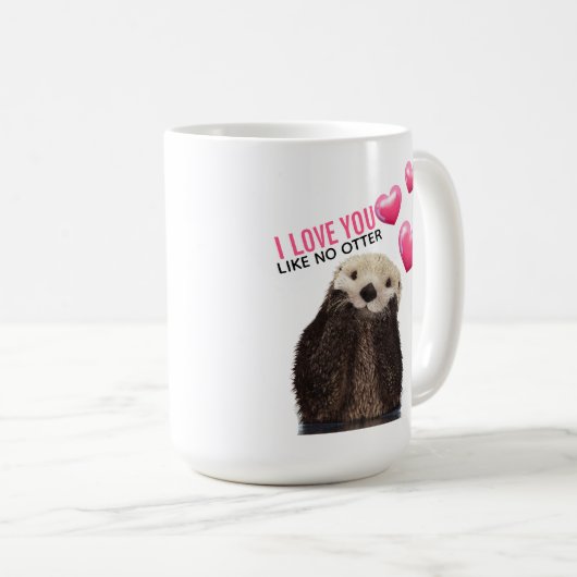 ピンクのハートが大好き可愛いオッター コーヒーマグカップ (正面右)