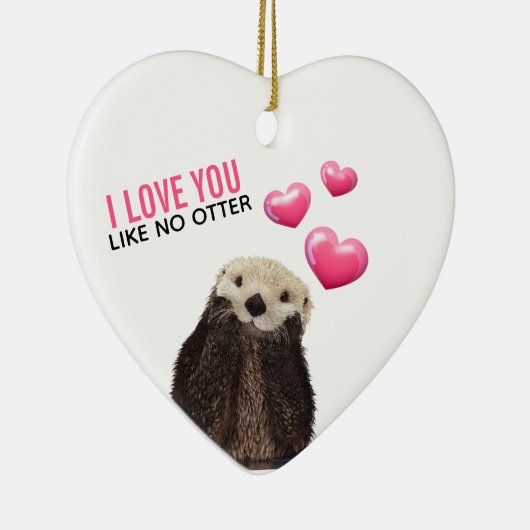 ピンクのハートが大好き可愛いオッター セラミックオーナメント (右)