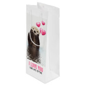 ピンクのハートが大好き可愛いオッター ワインギフトバッグ (正面アングル)