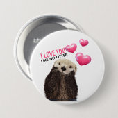 ピンクのハートが大好き可愛いオッター 缶バッジ (正面&裏面)