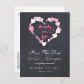 ピンクのハートが日付を保存した後で幸せに 案内ポストカード (正面/裏面)