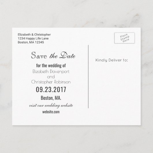 ピンクのハートが日付を保存した後で幸せに 案内ポストカード (裏面)