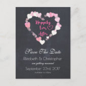 ピンクのハートが日付を保存した後で幸せに 案内ポストカード (正面)