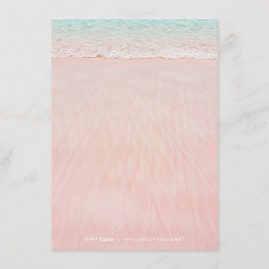 ピンクのハートが砂の宛先ビーチ結婚式 エンクロージャーカード (裏面)