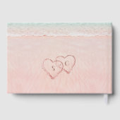 ピンクのハートが砂の宛先ビーチ結婚式 ゲストブック (裏面)