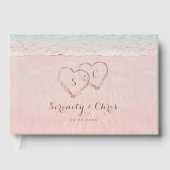 ピンクのハートが砂の宛先ビーチ結婚式 ゲストブック (正面)