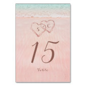 ピンクのハートが砂の宛先ビーチ結婚式 テーブルナンバー (裏面)