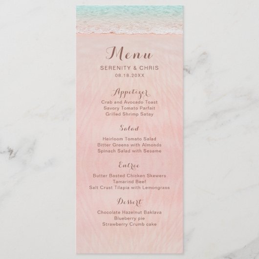 ピンクのハートが砂の宛先ビーチ結婚式 メニュー (正面)