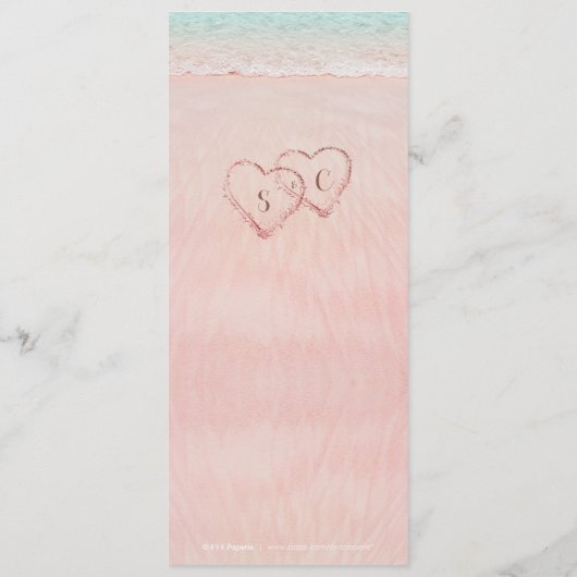 ピンクのハートが砂の宛先ビーチ結婚式 メニュー (裏面)