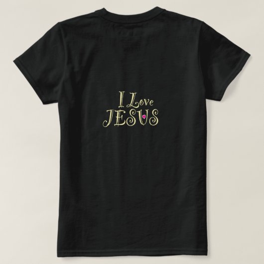 ピンクのハートでイエス・キリストを愛す Tシャツ (デザイン裏面)